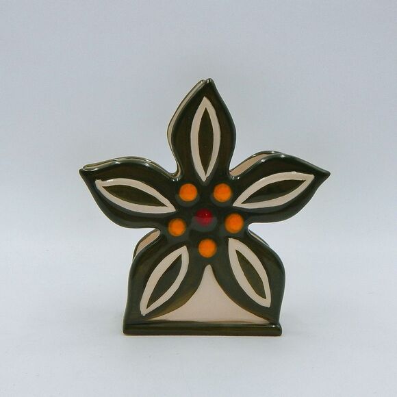 Temp-Tations by Tara Old World Green Napkin Holder Ceramic Flower 5 Inch - Picture 1 of 6